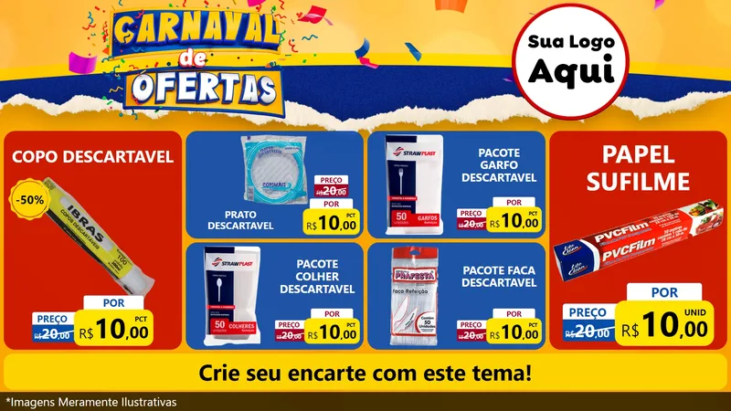 Modelo de TV para TV Horizontal com o tema Carnaval de Ofertas para Embalagens