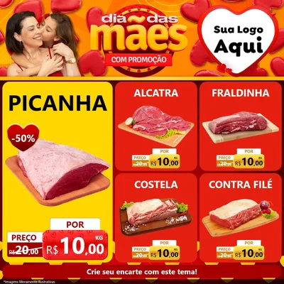Modelo de Rede Social para Feed Facebook com o tema Dia das Mães com Promoção para Açougue