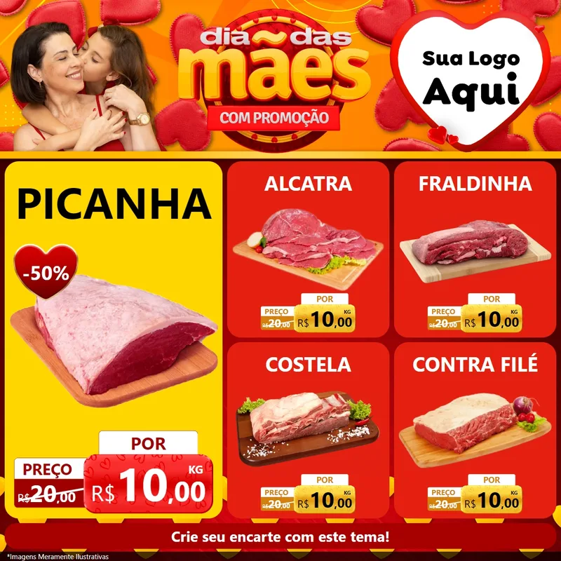 Modelo de Rede Social para Feed Facebook com o tema Dia das Mães com Promoção para Açougue