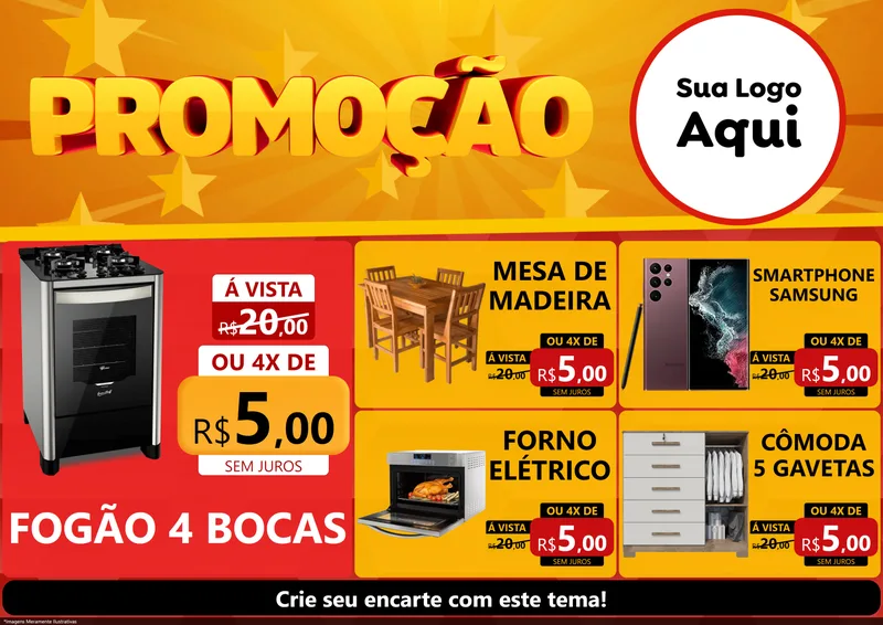 Modelo de Encarte para Encarte A4 Horizontal com o tema Promoção para Móveis e Eletro