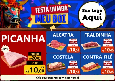 Modelo de Encarte para Encarte A4 Horizontal com o tema Festa Bumba meu Boi para Açougue
