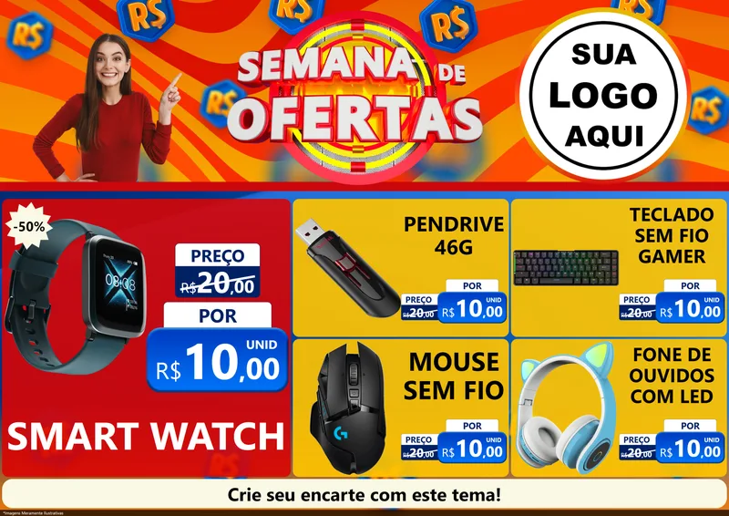 Modelo de Encarte para Encarte A4 Horizontal com o tema Semana de Ofertas para Informática