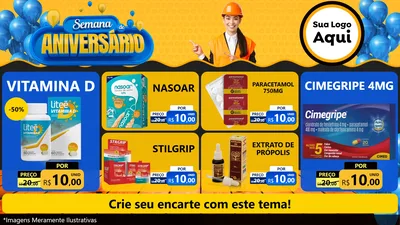 Modelo de TV para TV Horizontal com o tema Semana de Aniversário para Farmácia