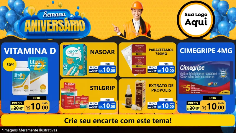 Modelo de TV para TV Horizontal com o tema Semana de Aniversário para Farmácia