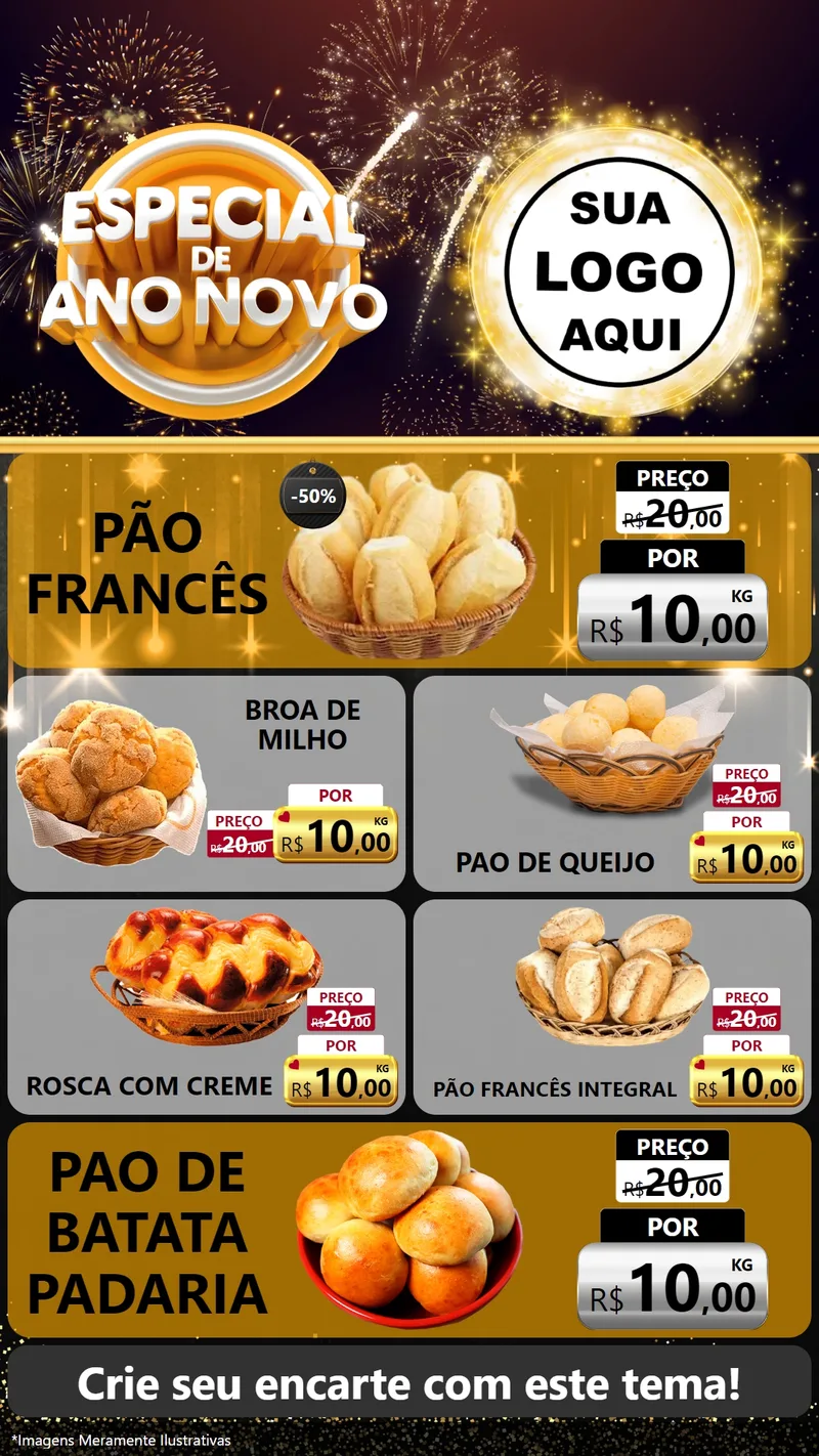 Modelo de TV para TV Vertical com o tema Especial de Ano Novo para Padaria