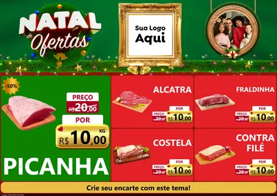 Modelo de Encarte para Encarte A4 Horizontal com o tema Natal de Ofertas para Açougue