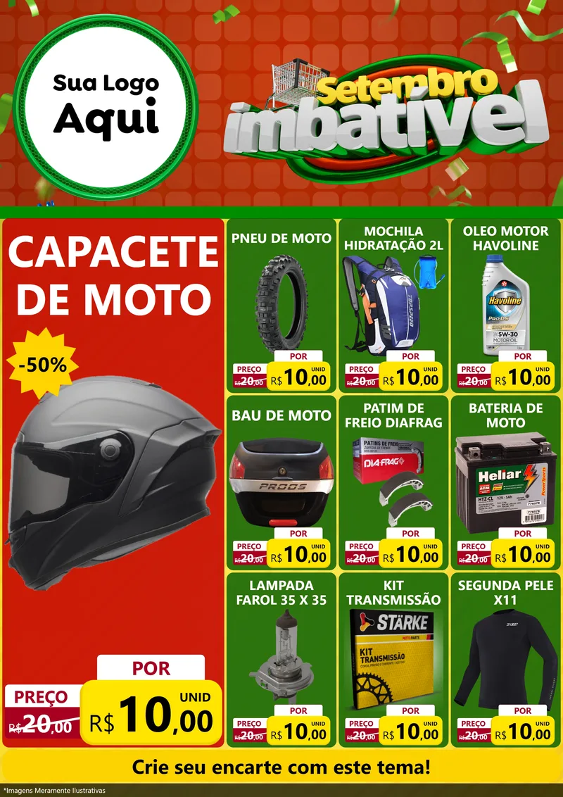 Modelo de Encarte para Encarte A4 Vertical com o tema Setembro Imbatível para Moto peças