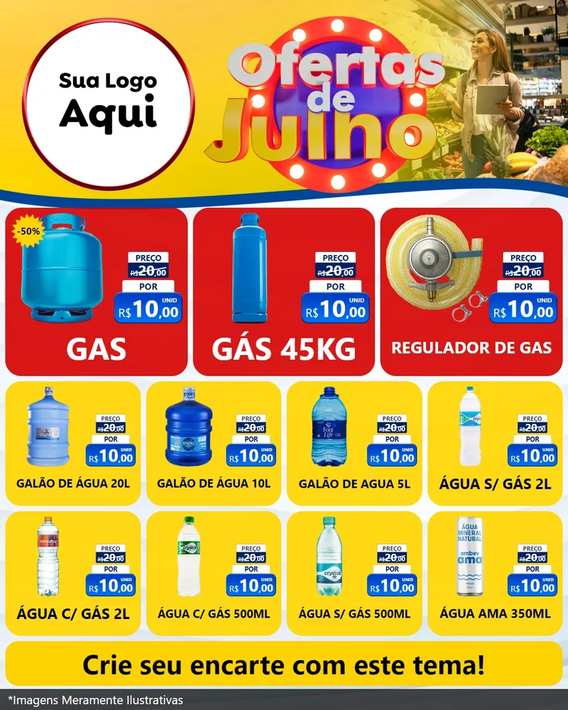 Modelo de Rede Social para Feed Instagram com o tema Ofertas de Julho para Água e gás