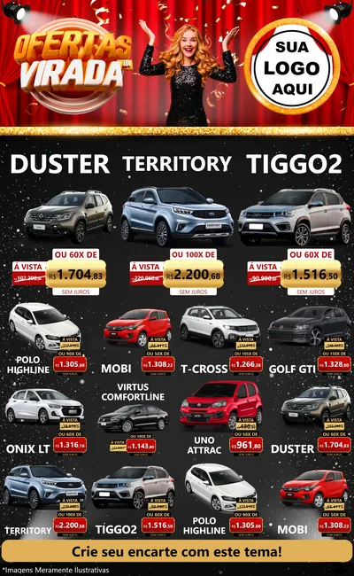 Modelo de Encarte para Encarte Grande com o tema Ofertas da Virada para Concessionaria de Carros