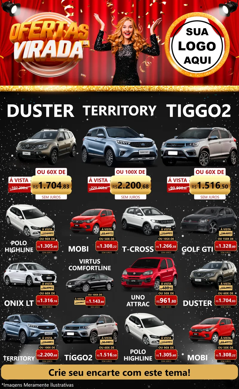 Modelo de Encarte para Encarte Grande com o tema Ofertas da Virada para Concessionaria de Carros