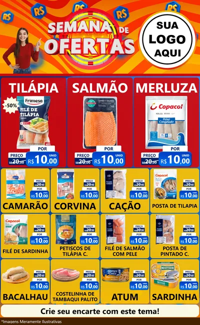 Modelo de Encarte para Encarte Grande com o tema Semana de Ofertas para Peixaria