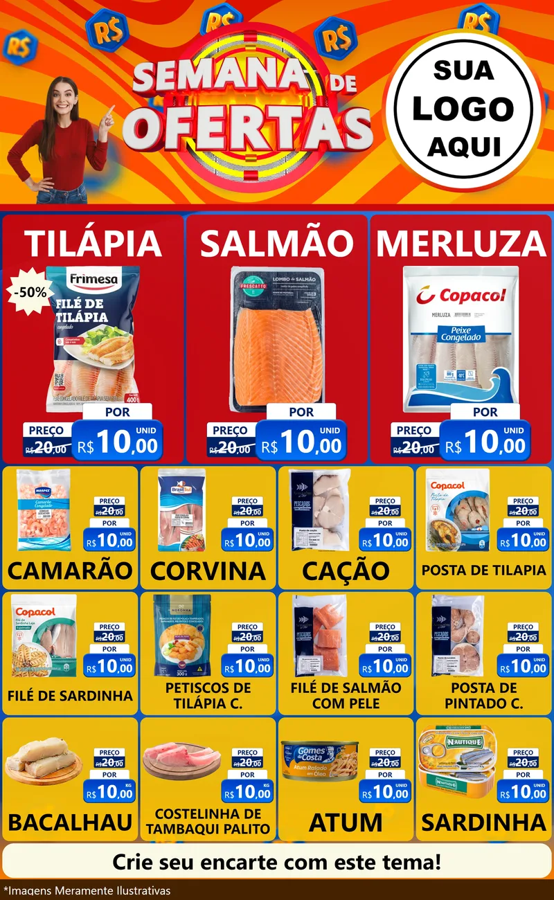 Modelo de Encarte para Encarte Grande com o tema Semana de Ofertas para Peixaria
