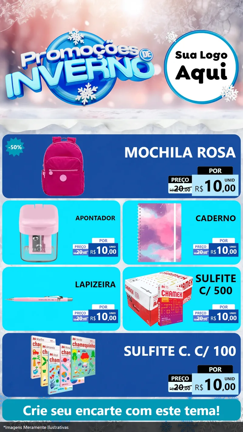 Modelo de TV para TV Vertical com o tema Promoções de Inverno para Papelaria
