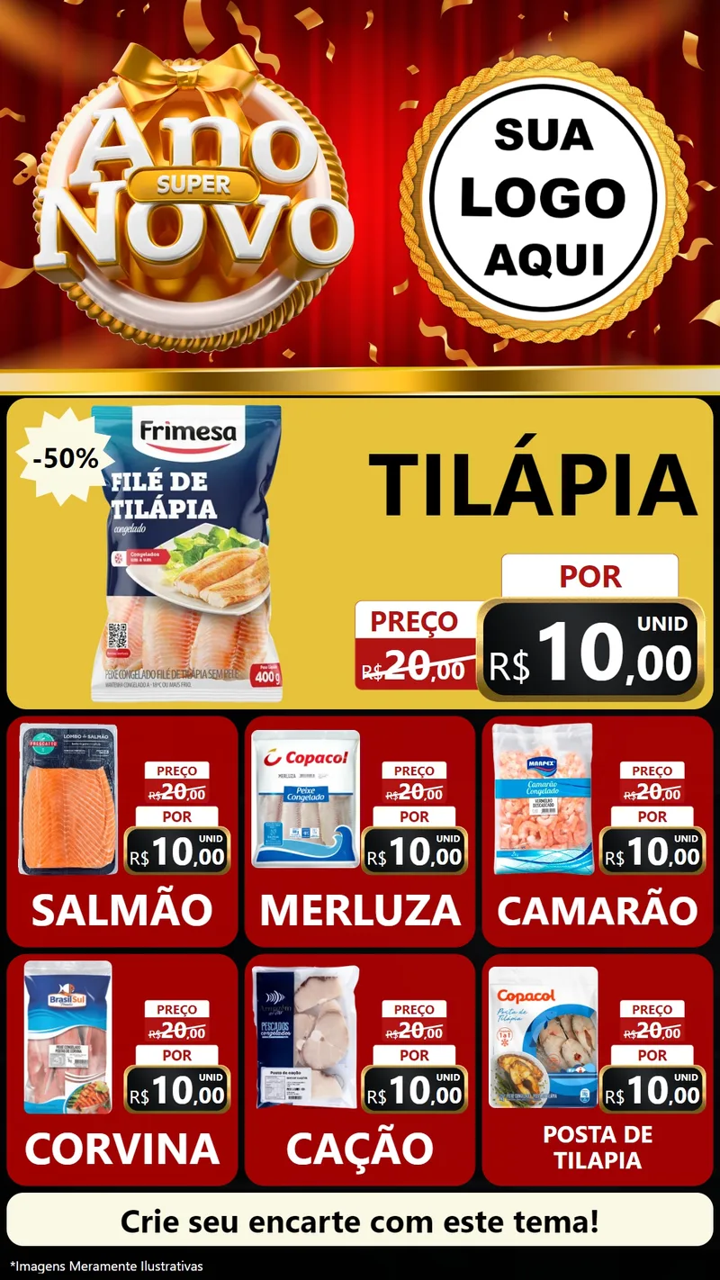 Modelo de Rede Social para Stories com o tema Super Ano Novo para Peixaria