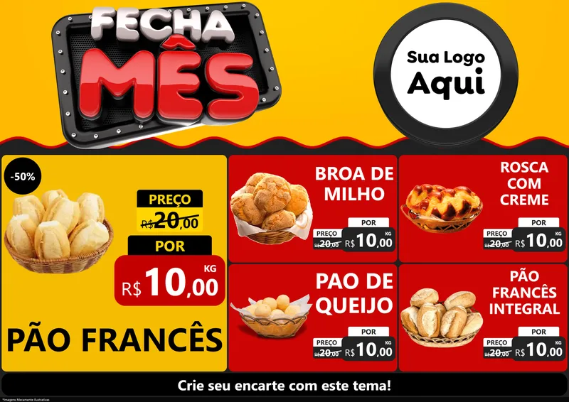 Modelo de Encarte para Encarte A4 Horizontal com o tema Fecha Mês para Padaria