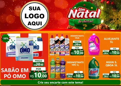 Modelo de Encarte para Encarte A4 Horizontal com o tema Um Natal de Ofertas para Produtos de Limpeza