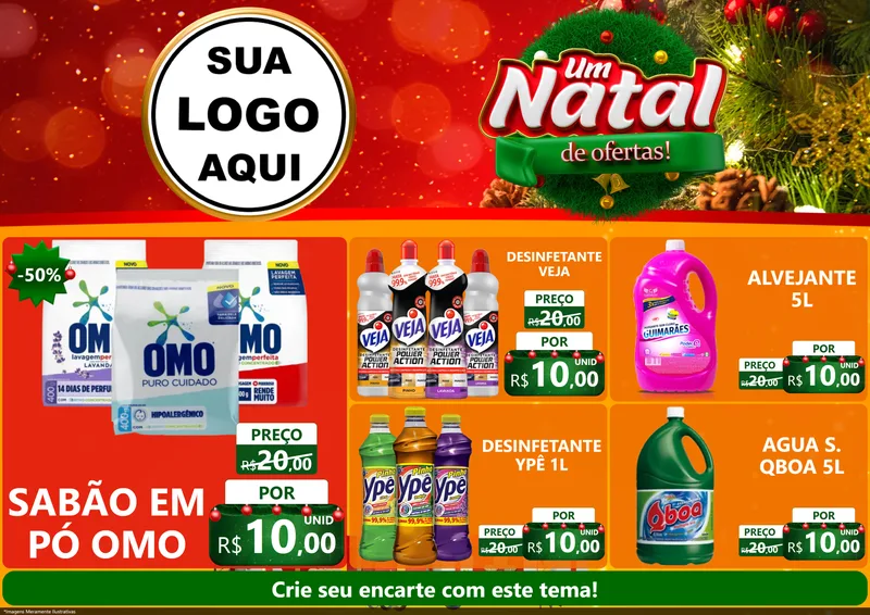 Modelo de Encarte para Encarte A4 Horizontal com o tema Um Natal de Ofertas para Produtos de Limpeza
