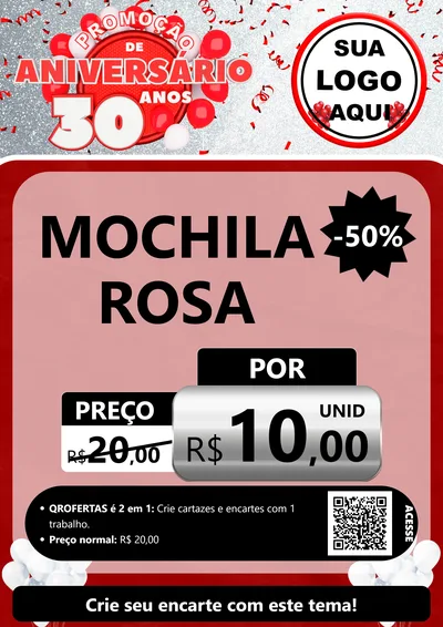 Modelo de Cartaz para Cartaz A4 Vertical com o tema Promoção de Aniversário - 30 Anos para Papelaria