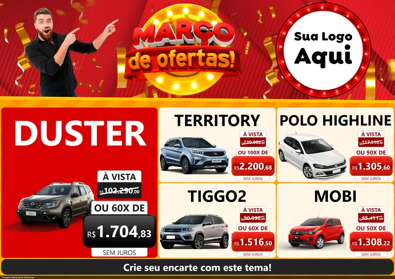 Modelo de Encarte para Encarte A4 Horizontal com o tema Março de Ofertas! para Concessionaria de Carros