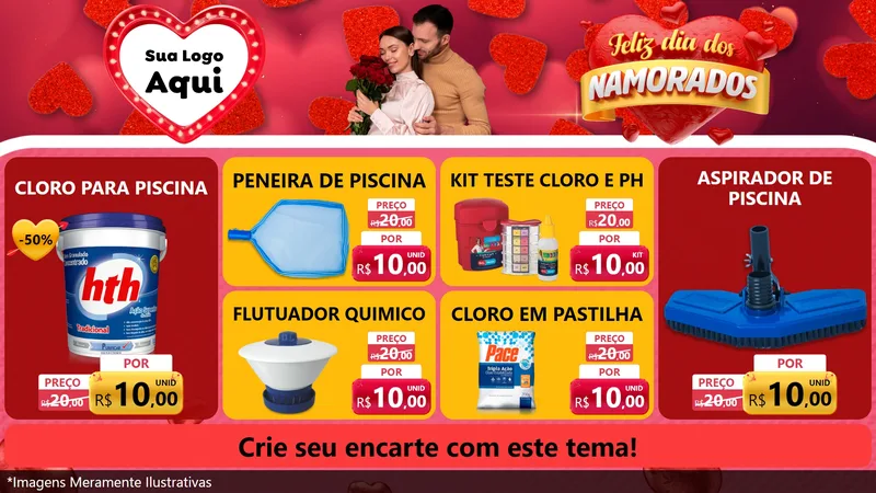 Modelo de TV para TV Horizontal com o tema Feliz Dia Dos Namorados para Produtos para Piscina