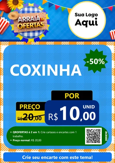 Modelo de Cartaz para Cartaz A4 Vertical com o tema Arraiá de Ofertas para Salgadaria