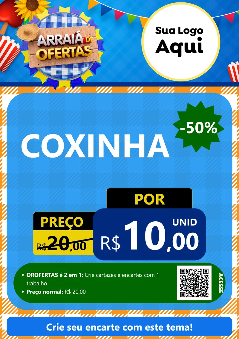 Modelo de Cartaz para Cartaz A4 Vertical com o tema Arraiá de Ofertas para Salgadaria