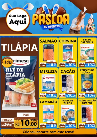 Modelo de Encarte para Encarte A4 Vertical com o tema Páscoa de Ofertas para Peixaria
