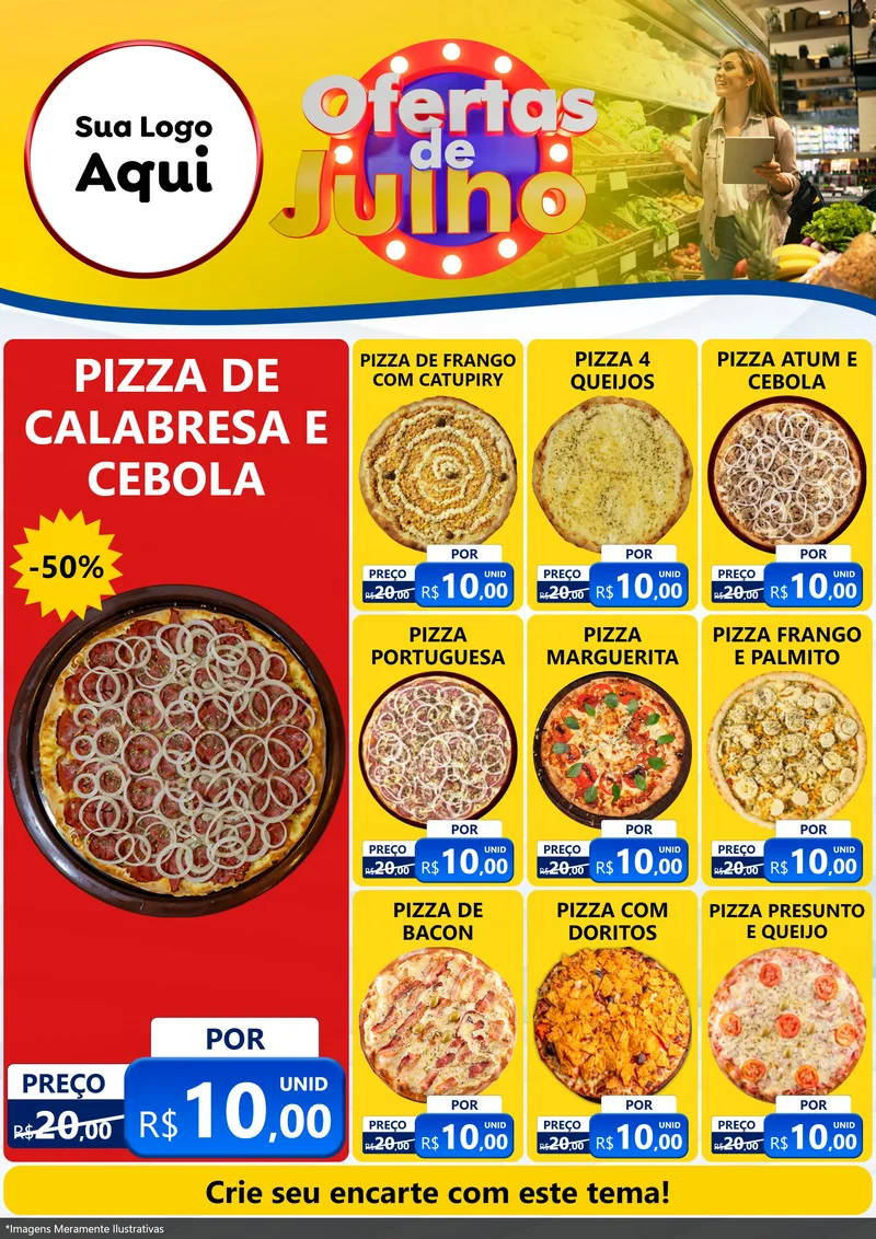 Modelo de Encarte para Encarte A4 Vertical com o tema Ofertas de Julho para Pizzaria