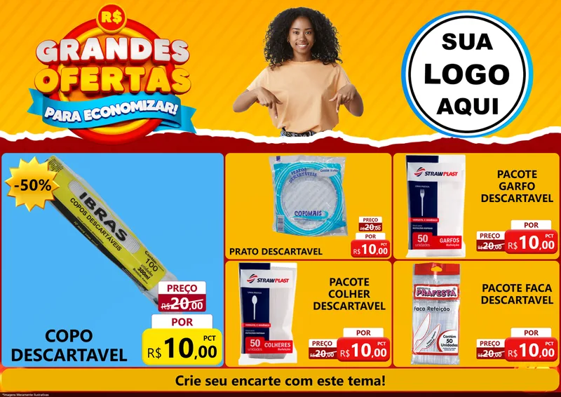Modelo de Encarte para Encarte A4 Horizontal com o tema Grandes Ofertas Para Economizar! para Embalagens