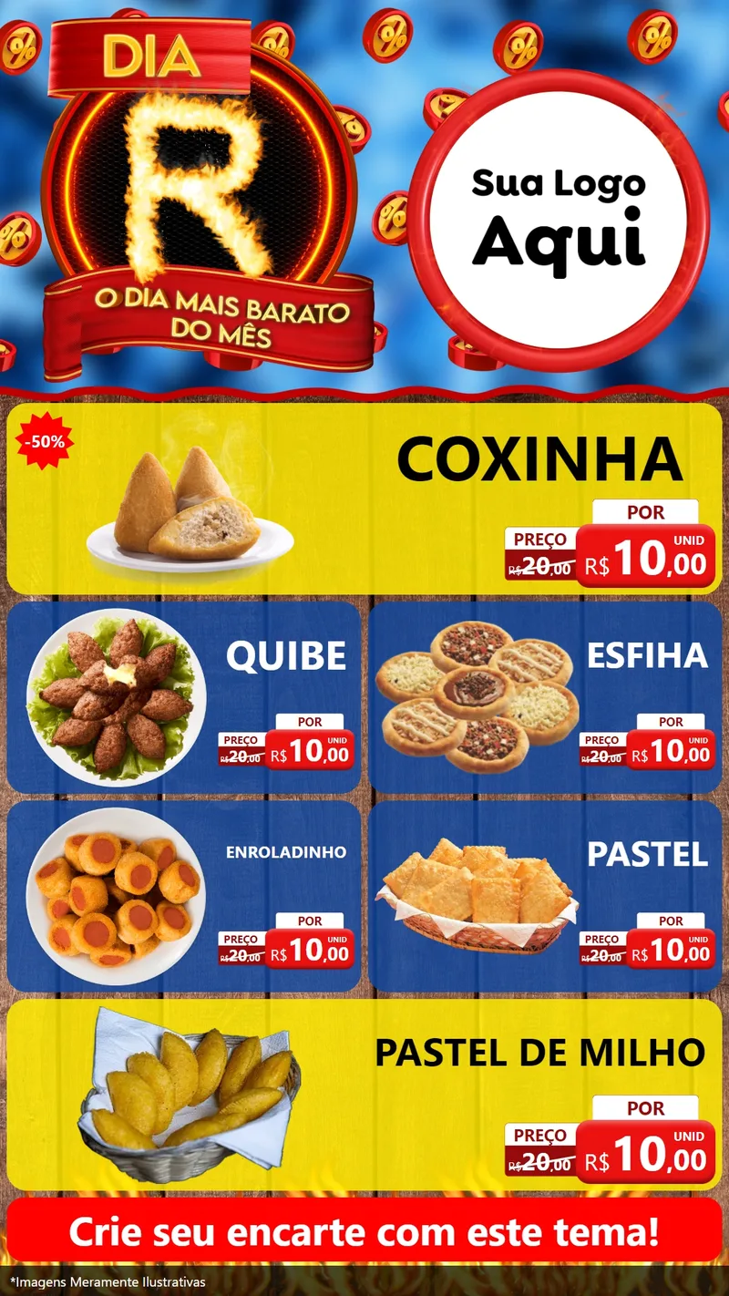 Modelo de TV para TV Vertical com o tema Dia R - O Dia Mais Barato Do Mês para Salgadaria