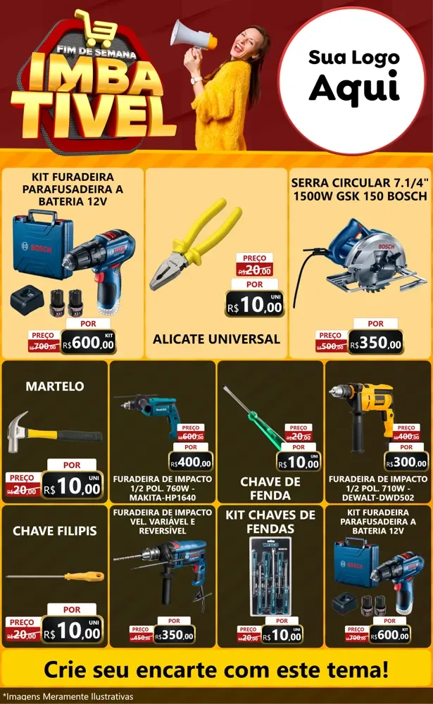 Modelo de Encarte para Encarte Grande com o tema Fim de Semana Imbatível para Maquinas e Ferramentas