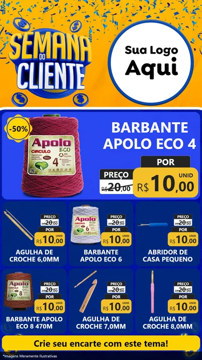 Modelo de Rede Social para Stories com o tema Semana do Cliente para Armarinho e Aviamentos