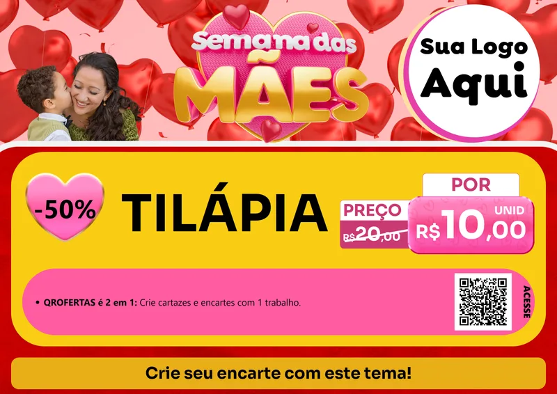 Modelo de Cartaz para Cartaz A4 Horizontal com o tema Semana Das Mães para Peixaria