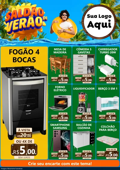 Modelo de Encarte para Encarte A4 Vertical com o tema Saldão de Verão para Móveis e Eletro