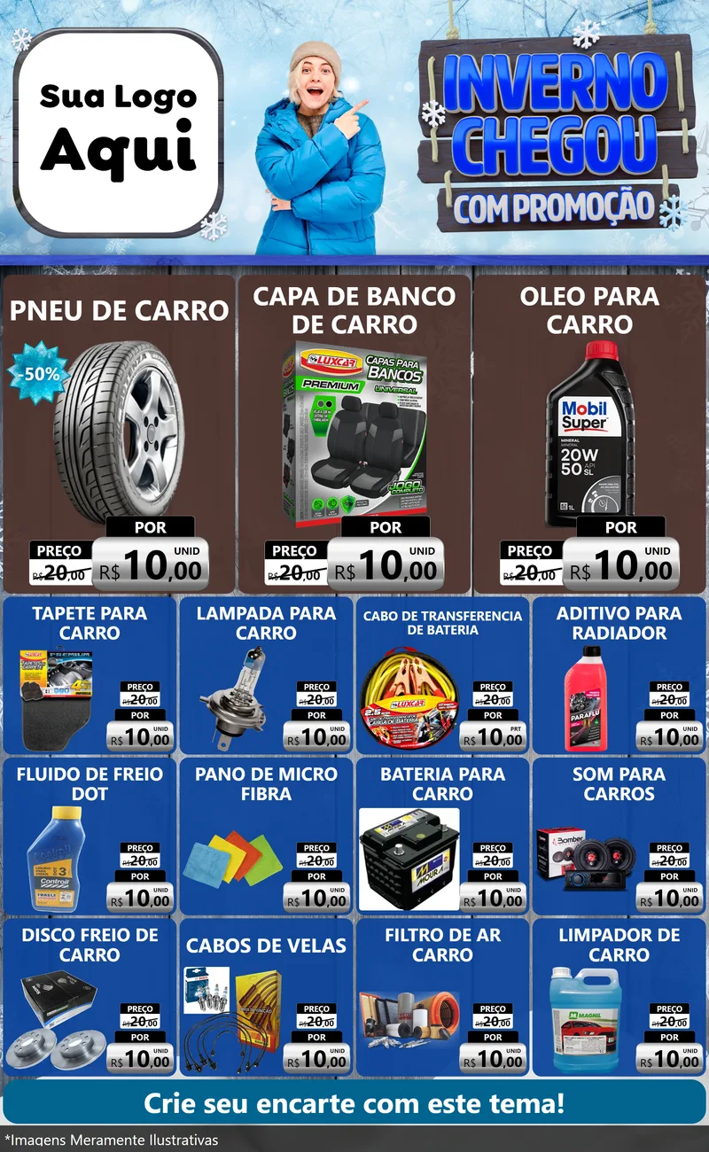 Modelo de Encarte para Encarte Grande com o tema Inverno Chegou Com Promoção para Auto peças