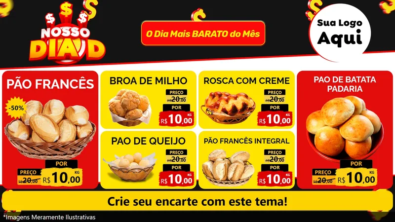 Modelo de TV para TV Horizontal com o tema Nosso Dia D para Padaria