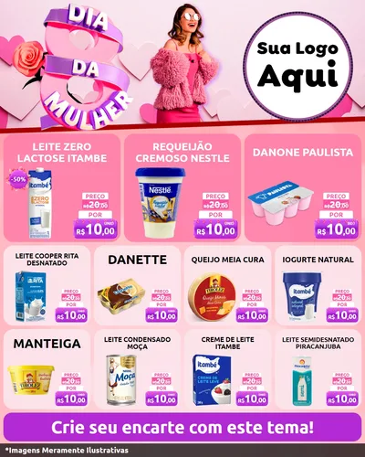 Modelo de Rede Social para Feed Instagram com o tema Dia da Mulher para Frios e Laticínios