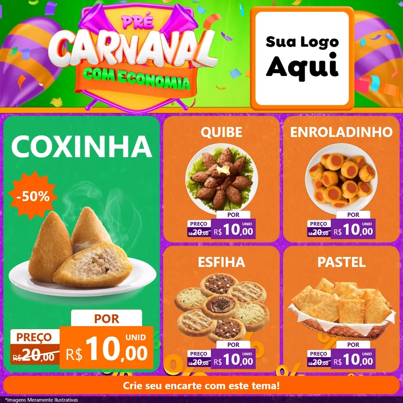 Modelo de Rede Social para Feed Facebook com o tema Pré-Carnaval Com Economia para Salgadaria