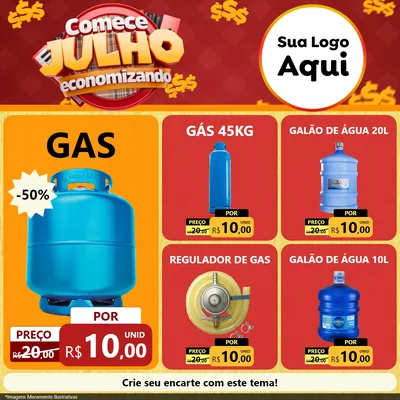 Modelo de Rede Social para Feed Facebook com o tema Comece Julho Economizando para Água e gás