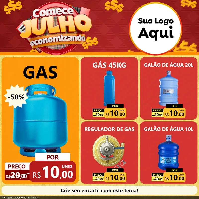 Modelo de Rede Social para Feed Facebook com o tema Comece Julho Economizando para Água e gás