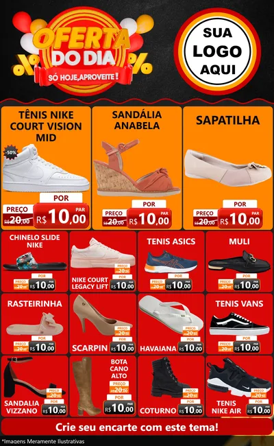 Modelo de Encarte para Encarte Grande com o tema Oferta do Dia - Só hoje, Aproveite! para Calçados