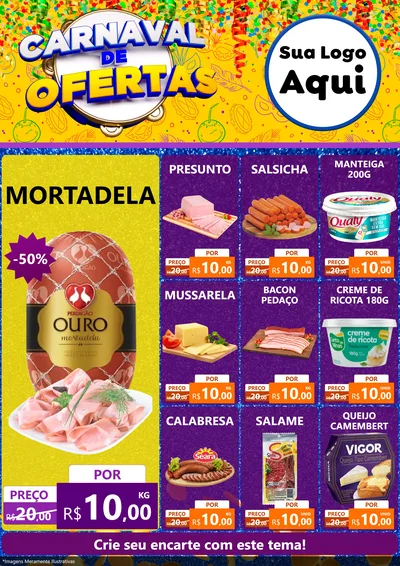 Modelo de Encarte para Encarte A4 Vertical com o tema Carnaval de Ofertas para Frios e Laticínios