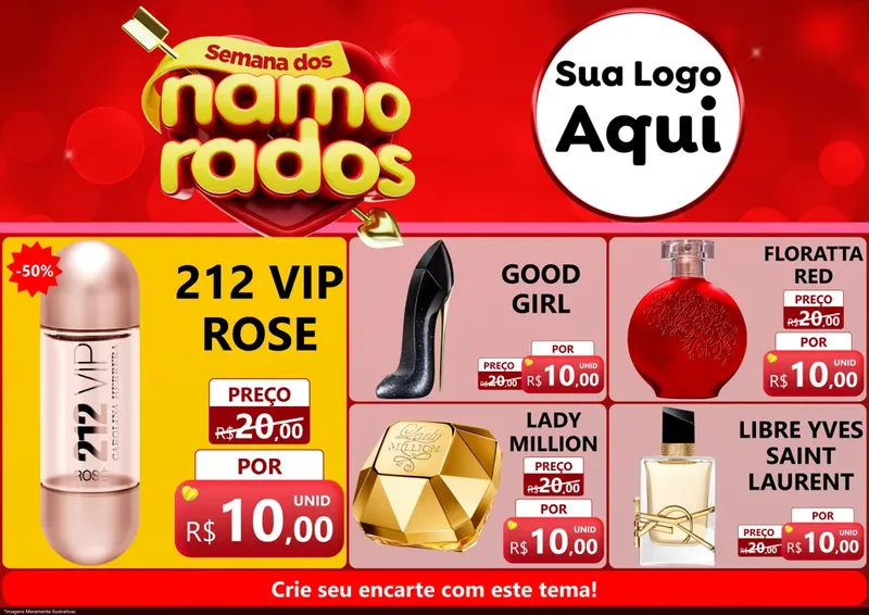 Modelo de Encarte para Encarte A4 Horizontal com o tema Semana dos namorados para Perfumes