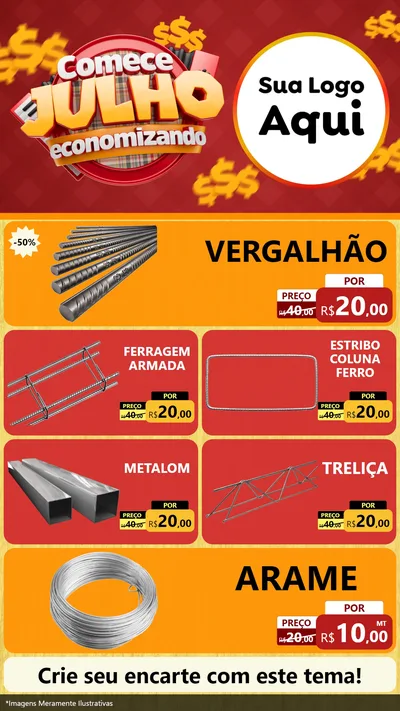 Modelo de TV para TV Vertical com o tema Comece Julho Economizando para Ferragens