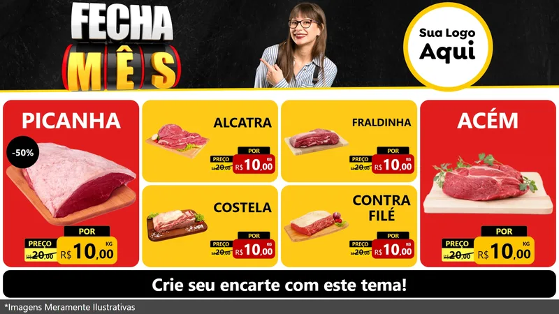 Modelo de TV para TV Horizontal com o tema Fecha Mês para Açougue