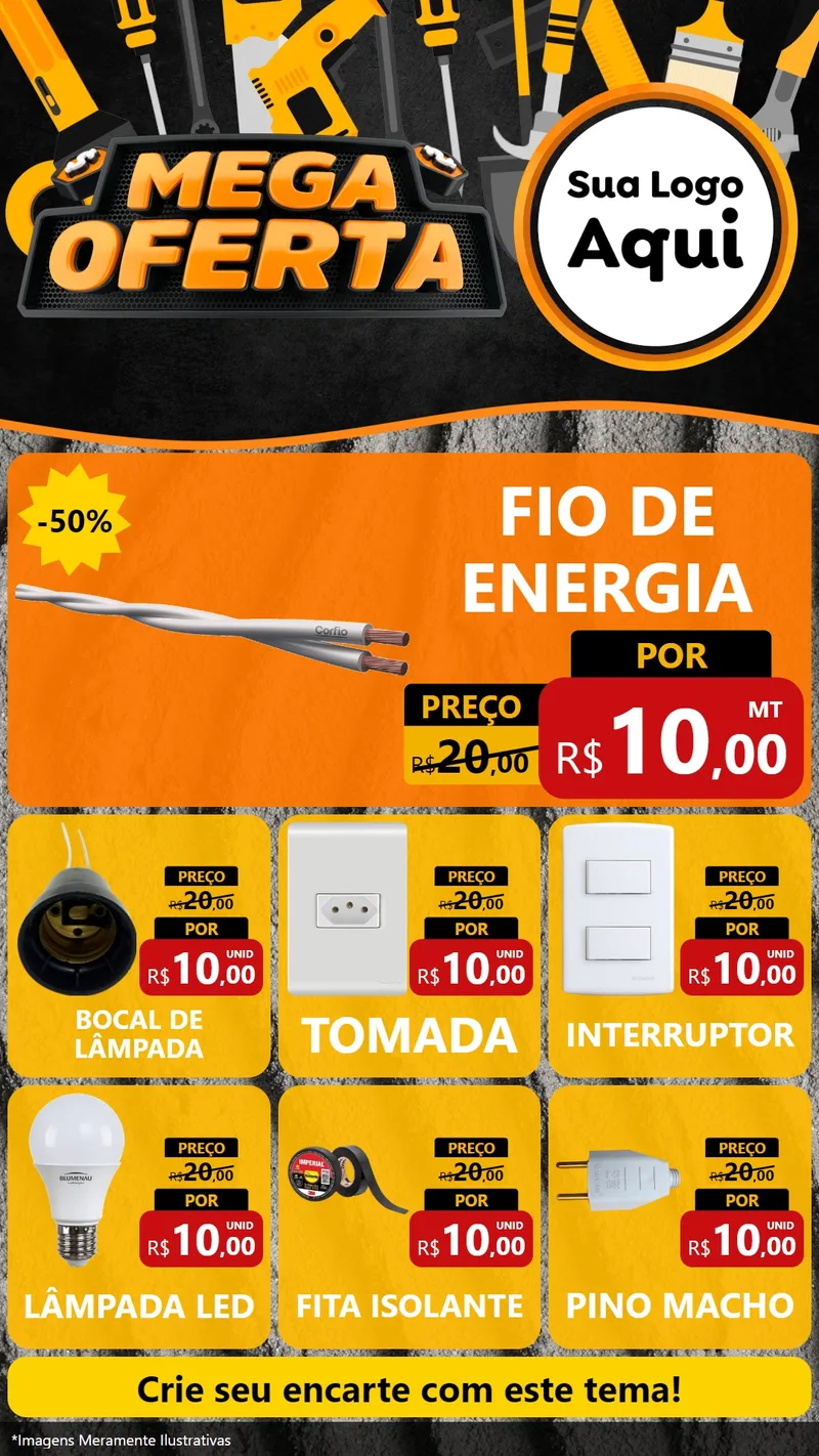 Modelo de Rede Social para Stories com o tema Mega Oferta para Materiais Elétricos