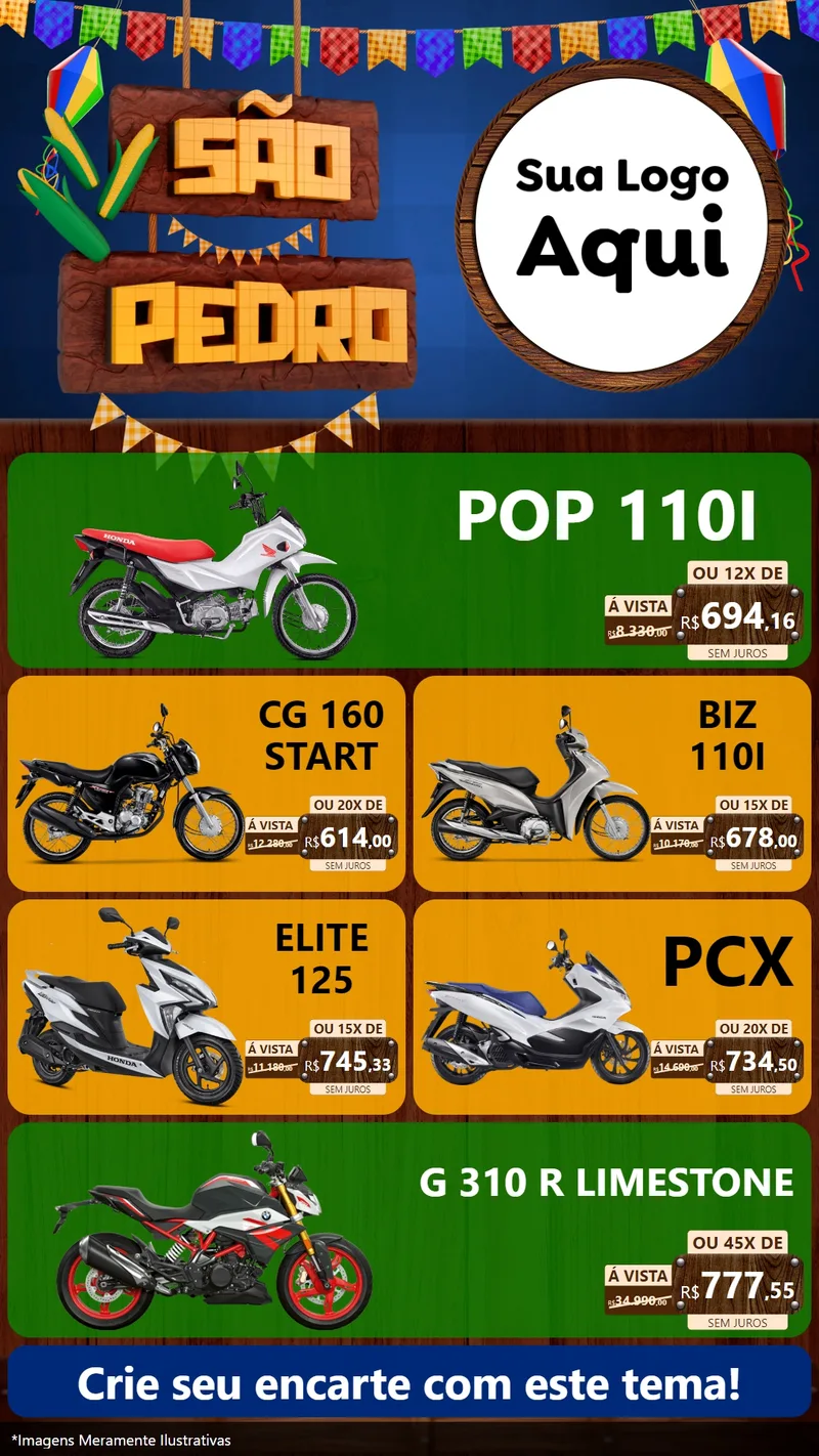 Modelo de TV para TV Vertical com o tema São Pedro para Concessionaria de Motos