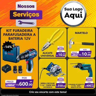 Modelo de Rede Social para Feed Facebook com o tema Nossos Serviços para Maquinas e Ferramentas