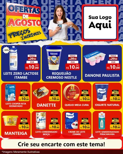 Modelo de Rede Social para Feed Instagram com o tema Ofertas de Agosto - Preços Incríveis para Frios e Laticínios