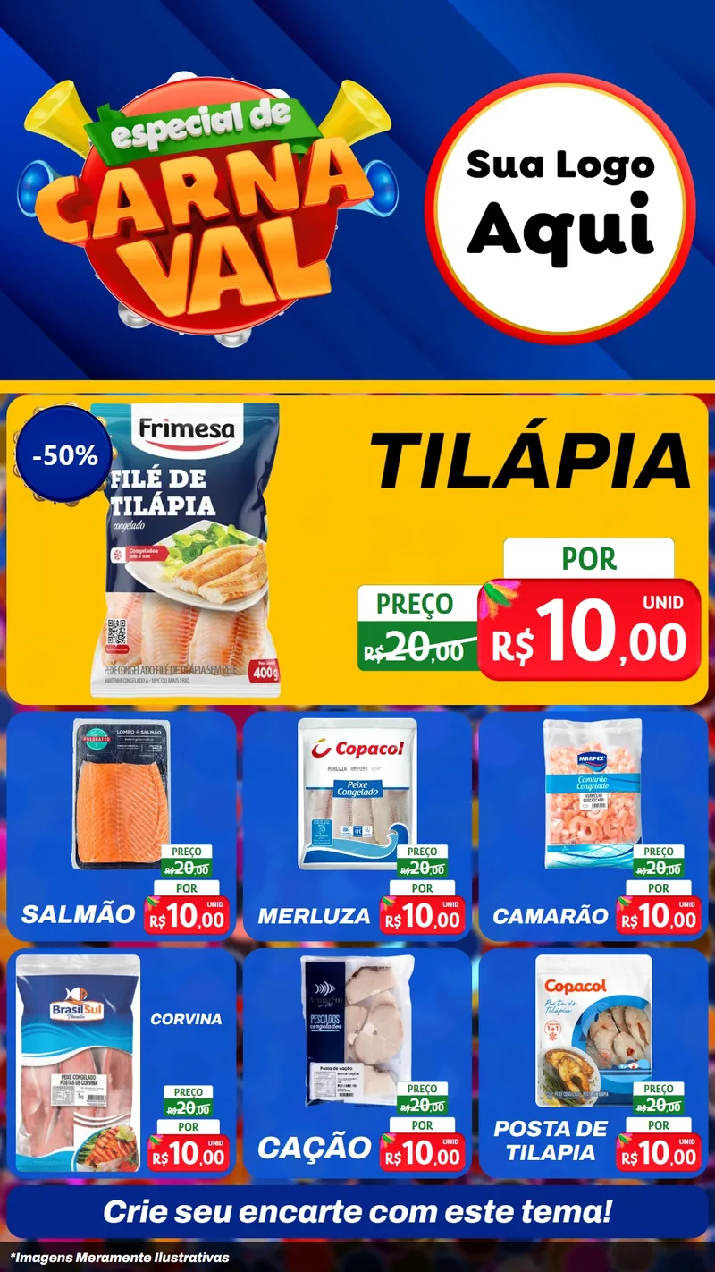 Modelo de Rede Social para Stories com o tema Especial de Carnaval para Peixaria